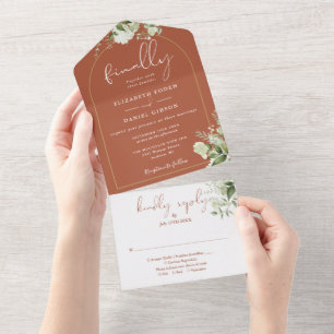 Invitation Tout En Un Enfin Mariage Terre Cuite de Verdure d'Arche d'Or