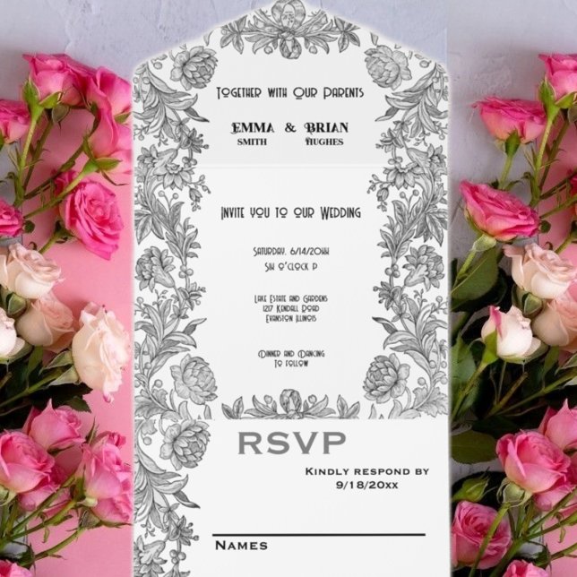 Invitation Tout En Un Ensemble floral gravé (Créateur téléchargé)