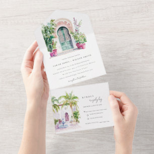 Invitation Tout En Un Entrée de cour marocaine tropicale pour mariage