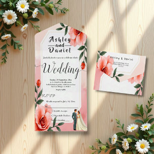 Invitation Tout En Un Épouse Romantique Rose Dusty Et Mariage Floral