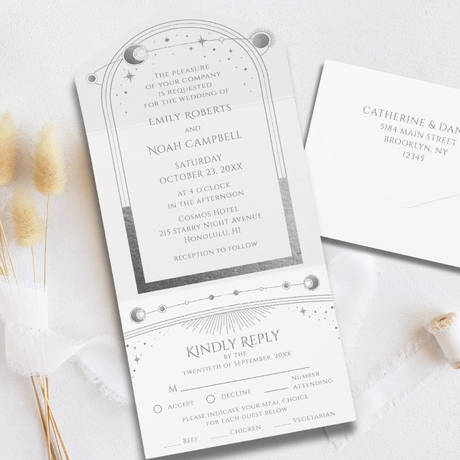 Invitation Tout En Un Espace astronomique mystique en argent blanc Sun M (Créateur téléchargé)