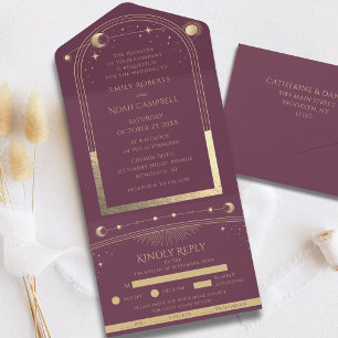Invitation Tout En Un Espace astronomique mystique Plum Gold Sun Moon