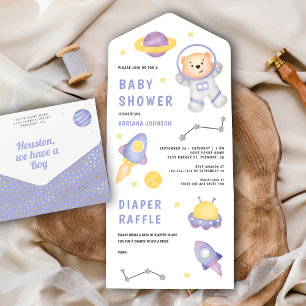 Invitation Tout En Un Espace Teddy Bear Cute Astronaut Baby shower