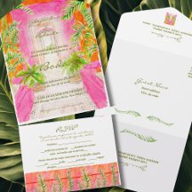 Espagnol, Aquarelle Tropical Rose Coral Mariage