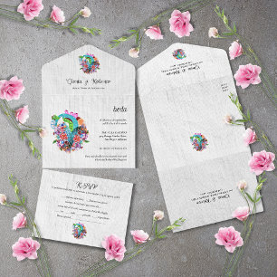 Invitation Tout En Un Espagnol, Flower Heart Mariage mexicain