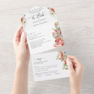 Invitation Tout En Un Espagnol, Photo, Coral Peach Mariage Tear Off RSVP