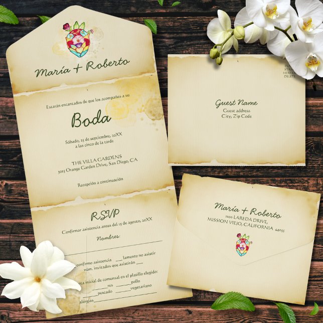 Invitation Tout En Un Espagnol, Rustique Tout en un Mariage Mexicain Inv (Créateur téléchargé)