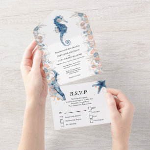 Invitation Tout En Un Estarfish bleu orange rose
