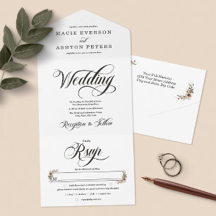 Invitation Tout En Un Ethereal Elegance Classic White Watercolor Mariage