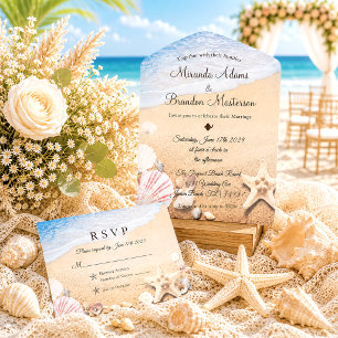 Invitation Tout En Un Étoile de mer de plage tropicale mariage d'été
