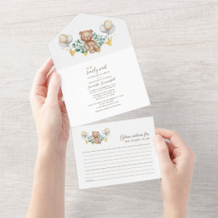 Invitation Tout En Un Eucalyptus Botanique et Baby shower d'ours