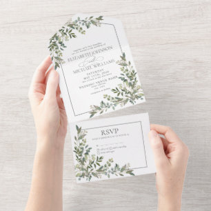 Invitation Tout En Un Eucalyptus Botanique Sage Green Script Mariage Tou