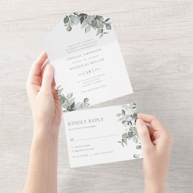 Invitation Tout En Un Eucalyptus Élégant (Déchirure)