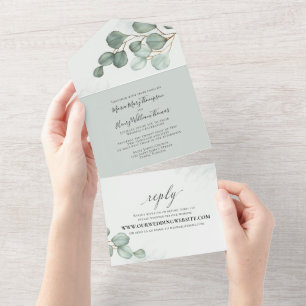 Invitation Tout En Un Eucalyptus Elégant Aquarelle Simple Minimaliste