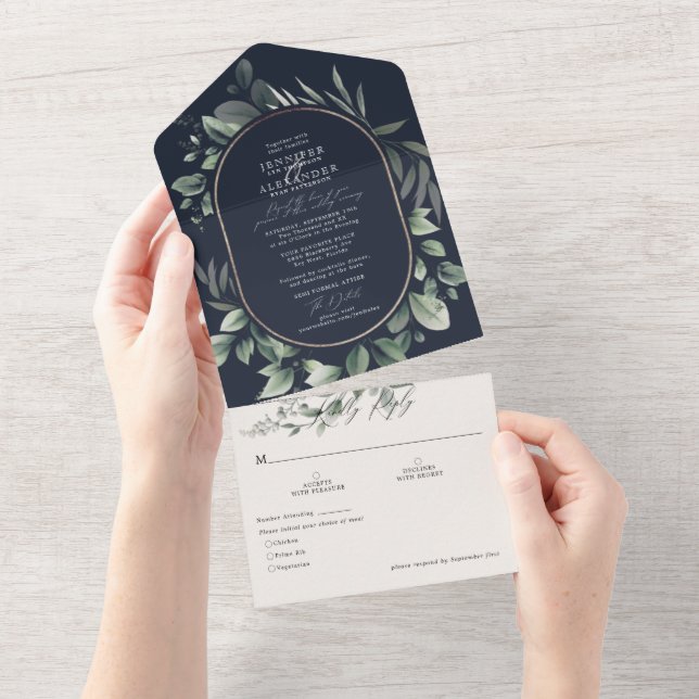 Invitation Tout En Un Eucalyptus et Mariage de marine (Déchirure)