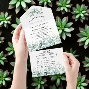 Invitation Tout En Un Eucalyptus feuille Verdure Rustique Mariage RSVP