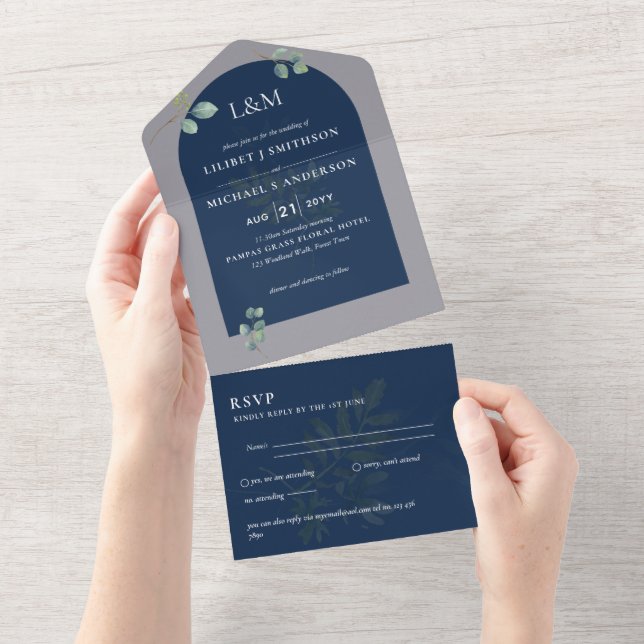 Invitation Tout En Un Eucalyptus Feuilles superposition Mariage Arche (Déchirure)