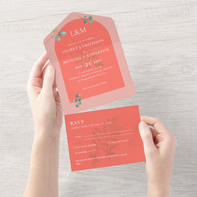 Invitation Tout En Un Eucalyptus Feuilles superposition Mariage Arche (Déchirure)