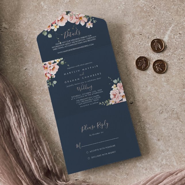 Invitation Tout En Un Eucalyptus Garden Rose Mariage Floral (Créateur téléchargé)