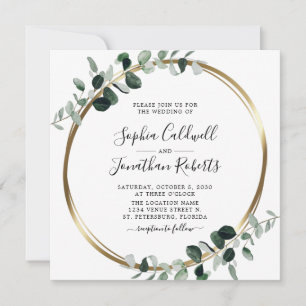 Invitation Tout en un Eucalyptus Gold Carré Mariage métalliqu