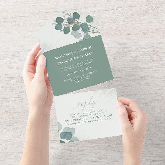 Invitation Tout En Un Eucalyptus moderne Élégant Foliage rustique Simple (Déchirure)