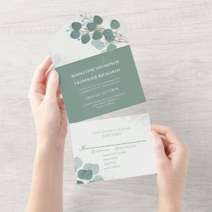 Invitation Tout En Un Eucalyptus moderne Élégant Rustique Feuilles botan