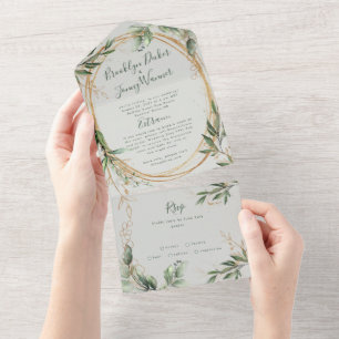 Invitation Tout En Un Eucalyptus paisible Elégant verre de mer vert bris