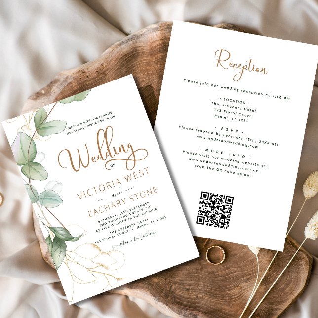 Invitation Tout en un Eucalyptus QR Code Mariage Vert (Créateur téléchargé)