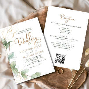 Invitation Tout en un Eucalyptus QR Code Mariage Vert