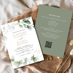 Invitation Tout en un Eucalyptus QR Code Mariage Vert