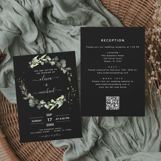 Invitation Tout en un Eucalyptus QR Code Rustique Mariage (Créateur téléchargé)