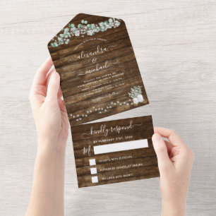 Invitation Tout En Un Eucalyptus Russe Mariage voyants RSVP