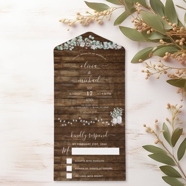 Invitation Tout En Un Eucalyptus Russe Mariage voyants RSVP (Créateur téléchargé)