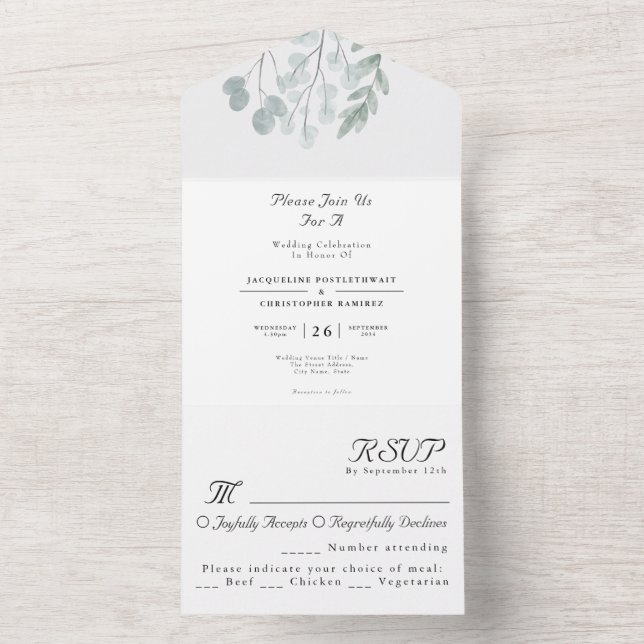 Invitation Tout En Un Eucalyptus Rustic Floral Mariage (À l'intérieur)