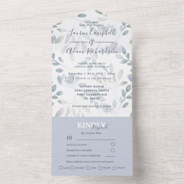 Invitation Tout En Un Eucalyptus Rustique Floral Dusty Mariage Bleu Tout (À l'intérieur)