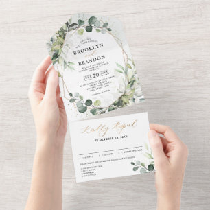 Invitation Tout En Un Eucalyptus Sage Verdure Mariage géométrique modern