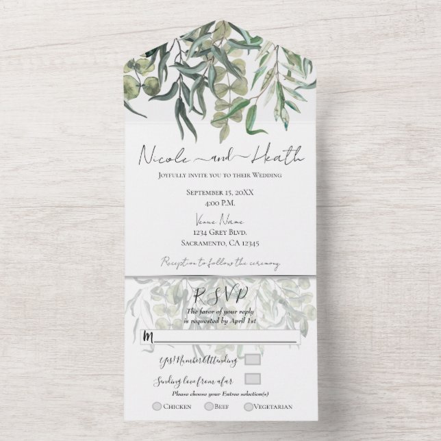 Invitation Tout En Un Eucalyptus Sispy Verdure Mariage minimal (À l'intérieur)
