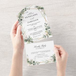 Invitation Tout En Un Eucalyptus Verdure Botanique Mariage géométrique