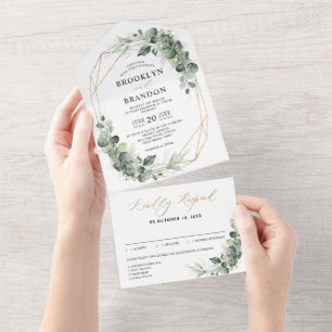 Invitation Tout En Un Eucalyptus Verdure Rustique Mariage géométrique
