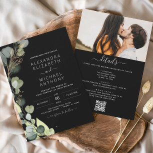 Invitation Tout en un Eucalyptus vert Mariage de code QR