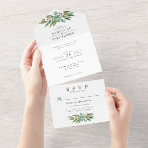 Invitation Tout En Un Eucalyptus Vert Mariage rustique