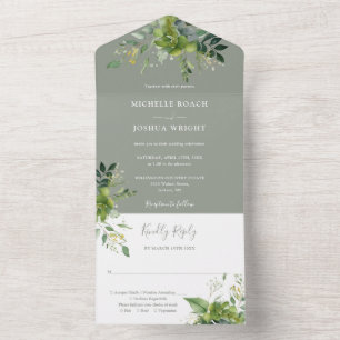 Invitation Tout En Un Eucalyptus Vert Sage Vert Monogramme Mariage