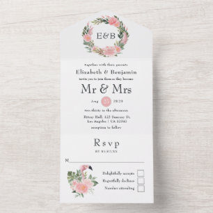 Invitation Tout En Un Exotique Monogramme de Mariage Rose Tropical Flami