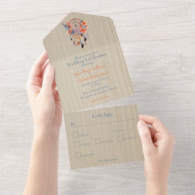 Invitation Tout En Un Exquis Boho Dream Catcher Mariage All In One (Déchirure)