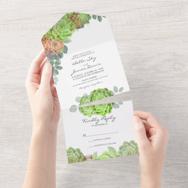 Invitation Tout En Un Faire part de mariage tout-en-un avec plantes gras (Déchirure)