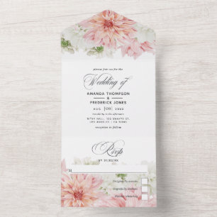 Invitation Tout En Un Faire part de mariage tout-en-un Dahlia rose paste