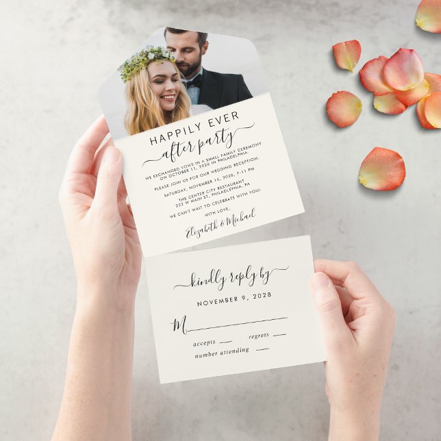 Invitation Tout En Un Faire réception de mariage photo Crème (From private vows to a grand party - invite family and friends to celebrate your marriage!)