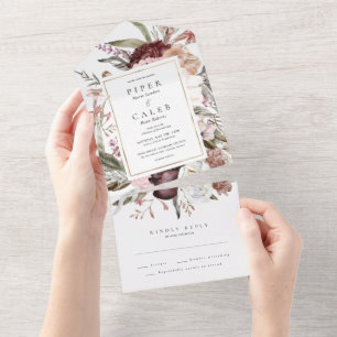 Invitation Tout En Un Fairepart de mariage tout-en-un aux fleurs sauvage