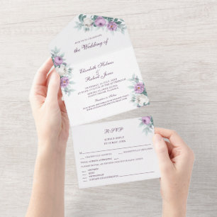 Invitation Tout En Un Fairepart de mariage tout-en-un lavande violet