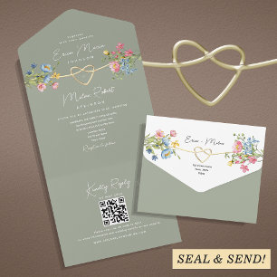 Invitation Tout En Un Fairepart de Mariage Vert Sauge Jardin Floral 